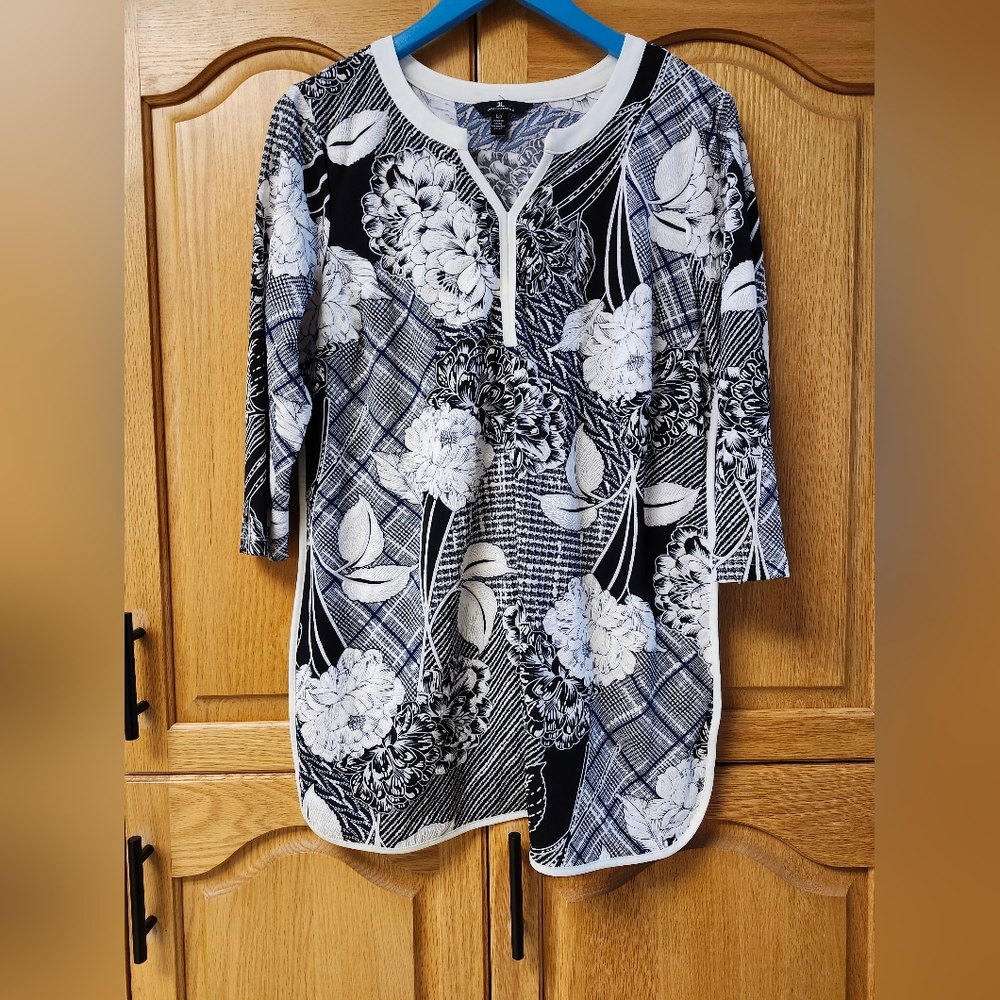 Womens Jules & Leopold Black and White Tunic Top 3/4 Sleeves Size L